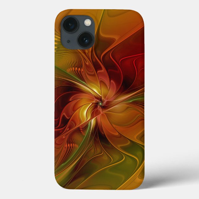 Flor verde-laranja-abstrato Vermelho Castanho-Cast (Verso)