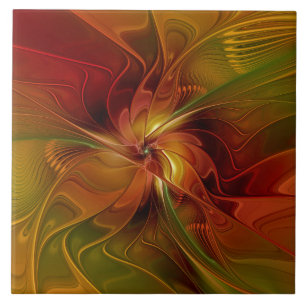 Flor verde-laranja-abstrato Vermelho Castanho-Cast