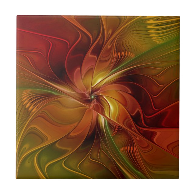 Flor verde-laranja-abstrato Vermelho Castanho-Cast (Frente)
