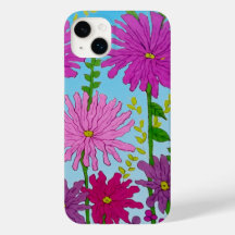 Flor vívida rosa desenho em azul