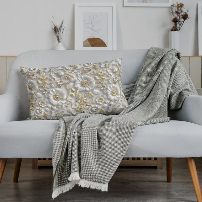 Flora 3D Decorativa Dourada Branca Floral (Criador carregado)