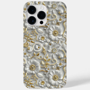 Flora 3D Decorativa Dourada Branca Floral