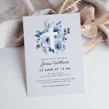 florais azuis de aquarelas Convite de batismo