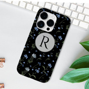 Florais Azul Não Me Esqueça Monogramados em Aquare