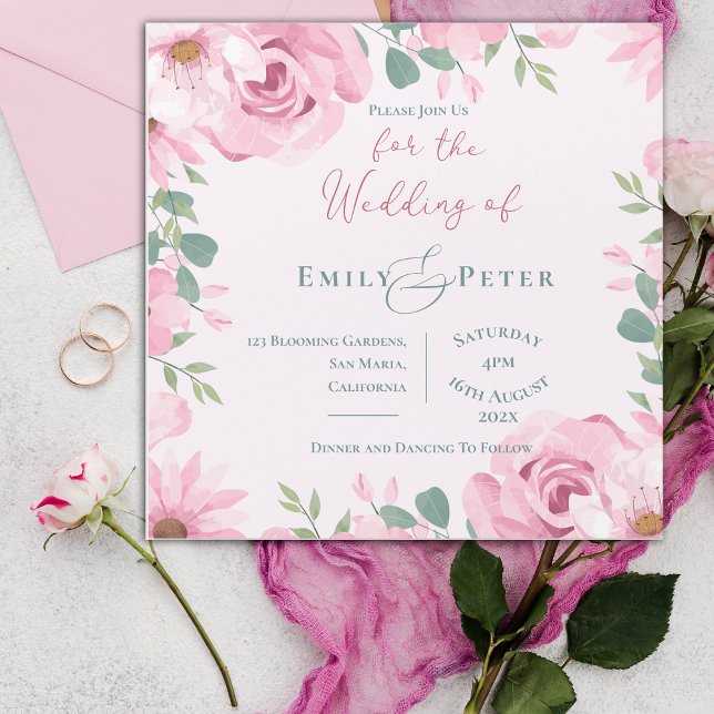 Florais Cor-de-rosa-reluzente Convite Elegante Par (Blush Pink Florals Elegant Wedding Invitation)