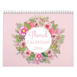 Florais de Aquarela com Calendário de Cotações de