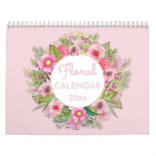 Florais de Aquarela com Calendário de Cotações de 