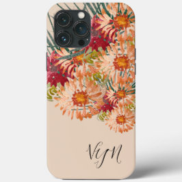 Florais De Aquarela Pêssego Dourado Monograma