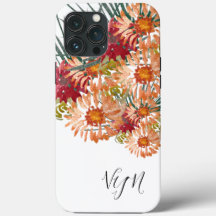 Florais De Aquarela Pêssego Dourado Monograma