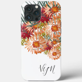 Florais De Aquarela Pêssego Dourado Monograma