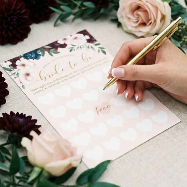 Florais De chá de panela Para Ser Bingo De Aquarel (Bridal Shower Bride-To-Be Bingo Watercolor Florals)