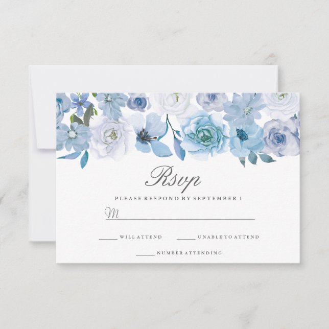 Florais de inverno: RSVP de Casamento Branco Azul  (Frente)