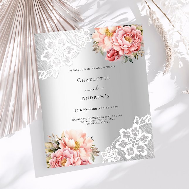 Florais de renda rosa prateada 25º aniversário de  (Criador carregado)
