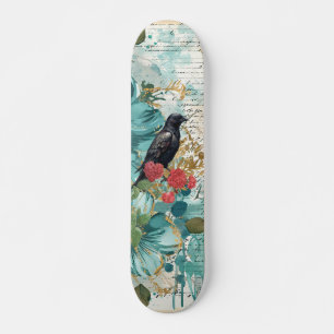 Florais de Teal Angustiado Skateboard Raven & Rose