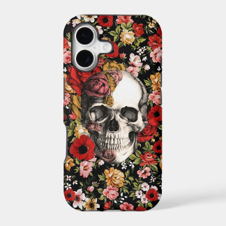 Florais retrô com padrão de caveira