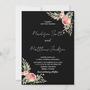 Florais sobre Convites para Casamento de Tema Negr