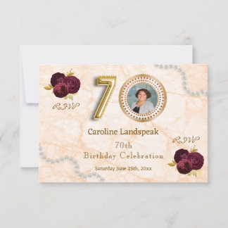 Floral 70th Birthday & Gold Foil Balloon RSVP