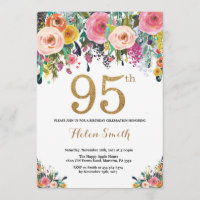 Floral 95º Aniversário Convite Dourado Literário