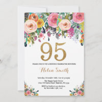 Floral 95º Aniversário Convite Dourado Literário