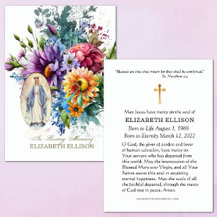 Floral abençoada Mary Floral Funeral Prayer Card