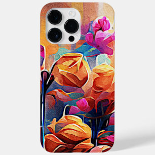 Floral Abstrato Art Laranja Vermelho Azul Flores