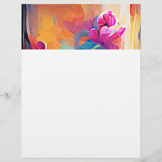 Floral Abstrato Art Laranja Vermelho Azul Flores