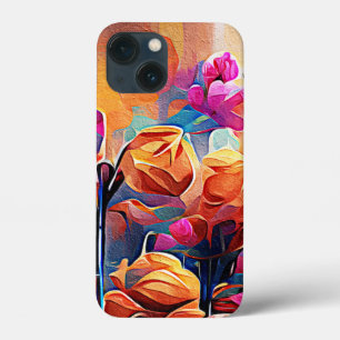 Floral Abstrato Art Laranja Vermelho Azul Flores