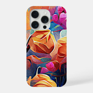 Floral Abstrato Art Laranja Vermelho Azul Flores