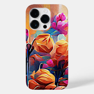Floral Abstrato Art Laranja Vermelho Azul Flores