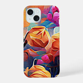 Floral Abstrato Art Laranja Vermelho Azul Flores