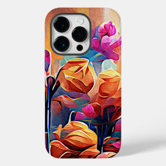 Floral Abstrato Art Laranja Vermelho Azul Flores