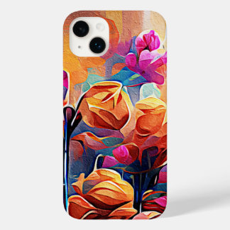 Floral Abstrato Art Laranja Vermelho Azul Flores