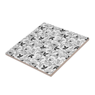 Floral Abstrato Preto em Fundo Branco