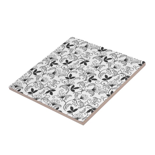 Floral Abstrato Preto em Fundo Branco (Lateral)