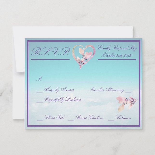 Floral Acima Da Placa RSVP De Casamento Teal De Nu (Frente)