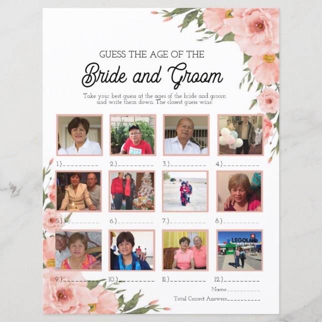Floral adivinha a idade da noiva e do noivo (Frente)