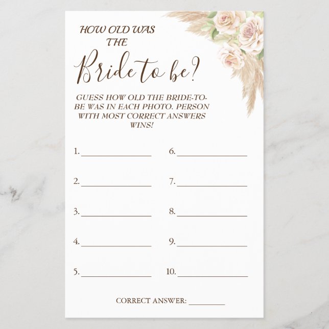 Floral Adivinha a idade do cartão de chá (Frente)