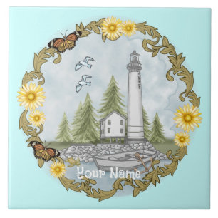 Floral Alabama Lighthouse azulejo