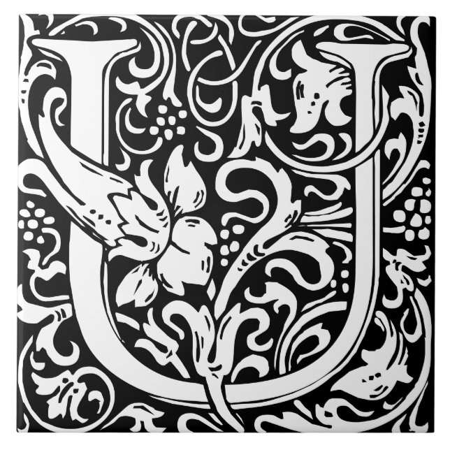 Floral alfabet Monograma - Letra U Azulejo (Frente)
