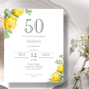 Floral Amarelo 50.o Convite à Aniversário