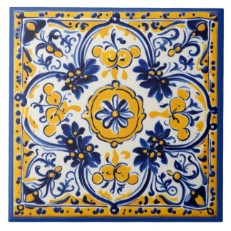 Floral Amarelo-Marinho mediterrânico italiano
