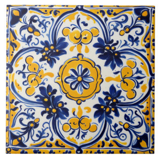 Floral Amarelo-Marinho mediterrânico italiano