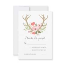Floral Antlers Boho Wedding RSVP