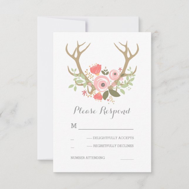 Floral Antlers Boho Wedding RSVP (Frente)