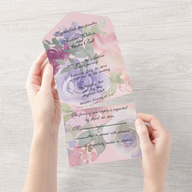 Floral Aquarela Rosa Borgonha e Azul (Aba destacável)