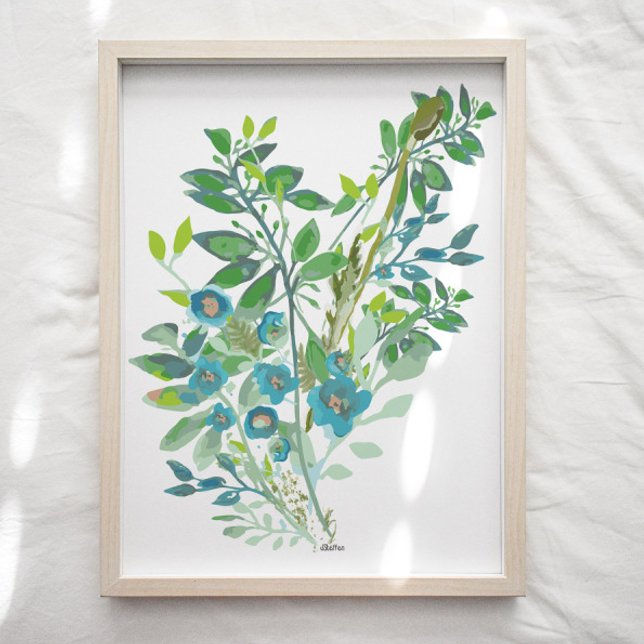 Floral Art Impressão (Floral Art Print in blues and greens from Studio Posies. )