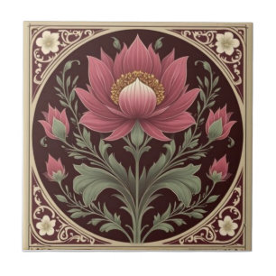 Floral Art Nouveau burgundy e dourado Vintage