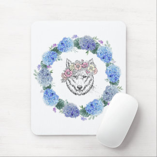 Floral Azul-Cento-Hydrangea Wolf Mousepad