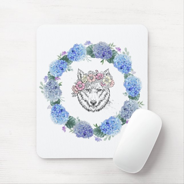 Floral Azul-Cento-Hydrangea Wolf Mousepad (Com mouse)