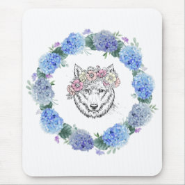 Floral Azul-Cento-Hydrangea Wolf Mousepad
